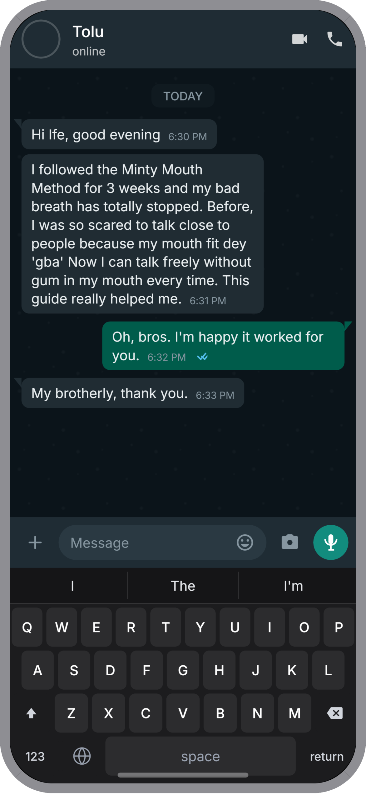 Testimonial screenshot 1